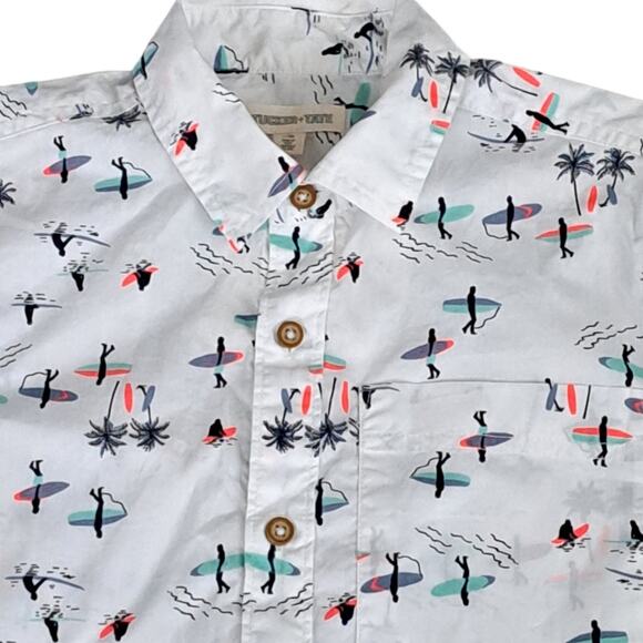 NWT Tucker + Tate Boys Short Sleeve Button Shirt White Surf Print Small 7-8 - Picture 2 of 9